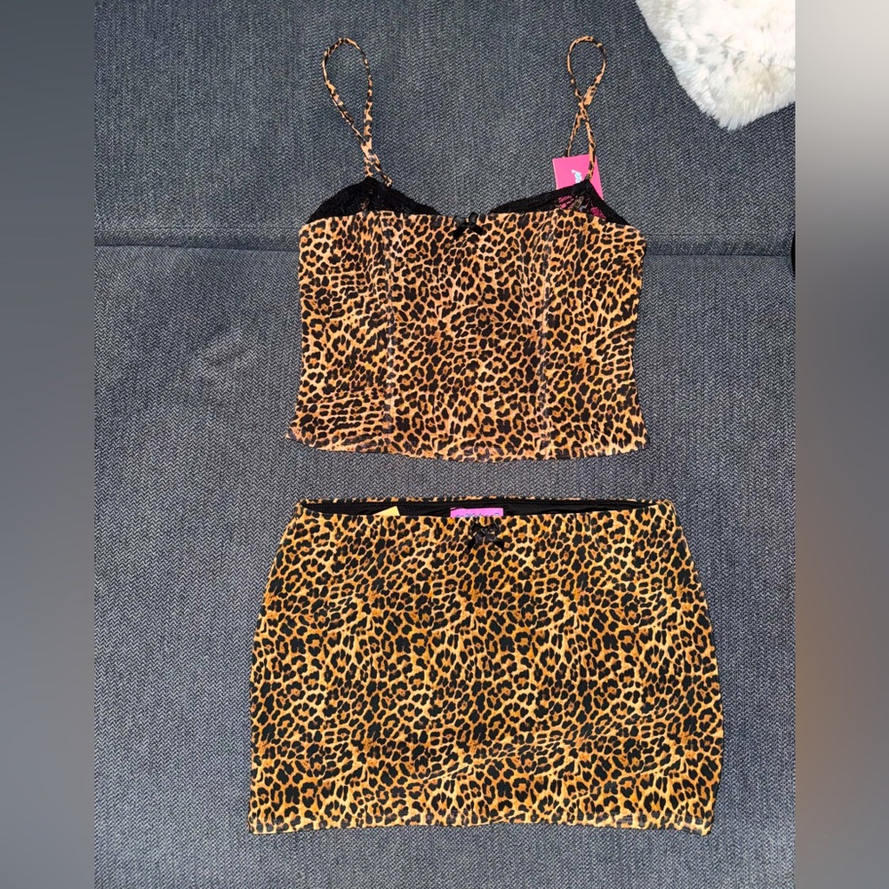 Edikted leopard print mesh top & mesh skirt set